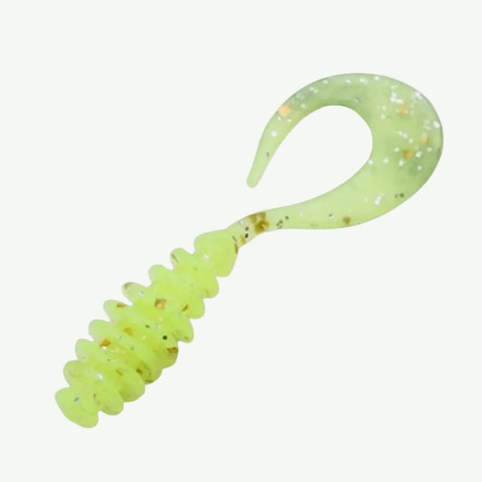 A close-up of pink curly soft bait lures designed for rockfish and other species.