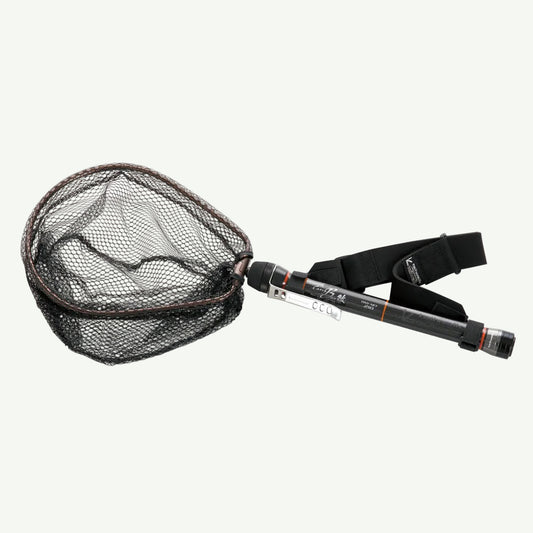 Fishing net and rod with holder on a white background