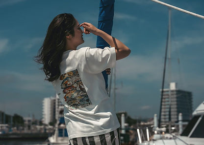 海军服装鱼群图案T恤